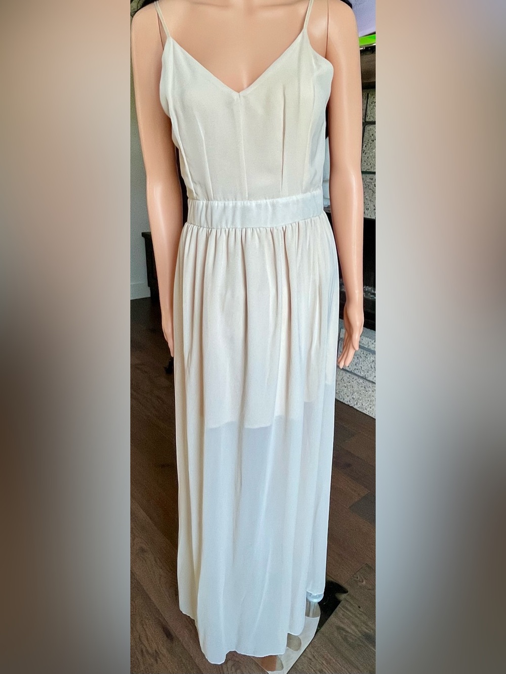 Sage *BOHME Beige Open-Back Chiffon Maxi Dress Large Made in USA